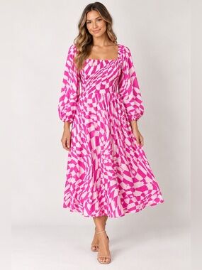 Oddy Pink Geometric Midi Dress NWT